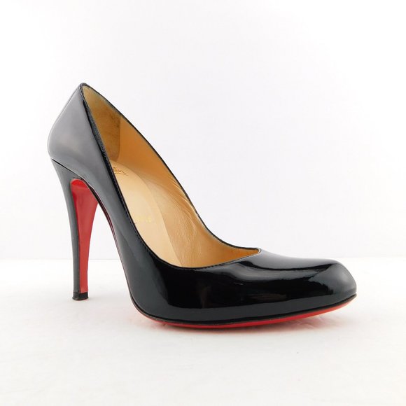 CHRISTIAN LOUBOUTIN Black Patent Leather Heel Pumps 37 - Picture 1 of 8